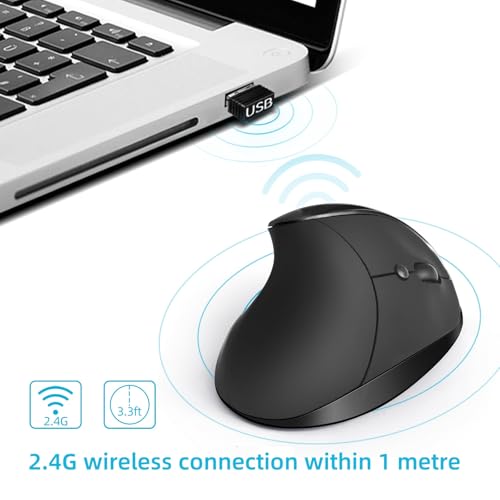 Image of Woddiffy Ergonomic Mouse, Vertical Wireless Mouse,Battery Powered Black | Ergonomic Design, Usb Wireless 800 /1200 /1600 DPI, Quiet Clicks, 6 Buttons Carpal Tunnel Mouse for Laptop, PC, Computer, Mac