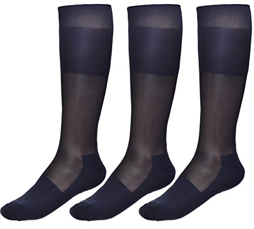 Cityelf Men Thin Dress Socks Silk Sheer Trouser Tuxedo Dress Mid-Calf Over the Calf 3 Packs (knee high plain, one size)