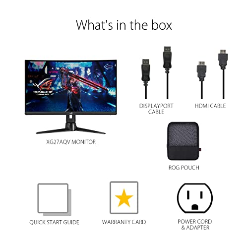 Asus Rog Strix 27” 1440P Curved Gaming Monitor (Xg27Aqv) - Qhd (2560 X 1440), Fast Ips, 170Hz, 1Ms, G-Sync Compatible, Freesync Premium, Eye Care, Hdmi, Displayport, Height Adjustable, Displayhdr 400 #TOP6