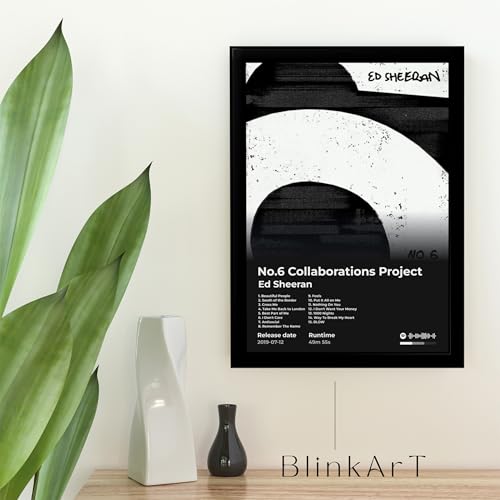 Image of BLINKART ED SHEERAN- No.6 Collaborations Project Wall Photo Frames | Wall Art for Bedroom, Living Room, Studio or Office | Album Cover Print with Spotify Song Link QR Code | Gift for Fans - 8x12 In