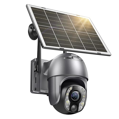 Image of SEHMUA Security Cameras Wireless Outdoor with 5MP Resolution, 10x Optic Zoom, 360 Panoramic View, Long-lasting Power, Solar Powered, Color Night Vision, PIR Detection, IP65 Waterproof for Home (Grey)