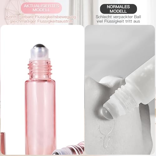 KASURE 12 Stück Roll On Glasflaschen für Ätherisches Öl mit Öffner, Trichter und Tropfer, 5ml Roll on Flasche Leer mit Edelstahl-Ball Bunt Rollon Flaschen Probe Glasflaschen für Ätherische Öle Parfums