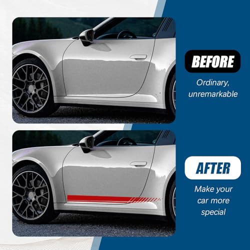 Image of 2Pcs Sports Racing Stripe Graphic Stickers, Side Door Vinyl Decals, Universal Car Decoration Accessories for Truck Auto Body Side Door (Red)