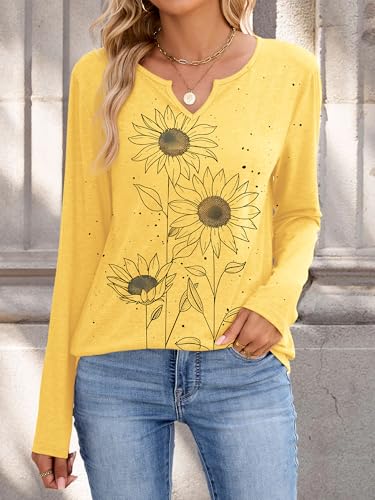 Womens V-Neck Long Sleeve T-Shirt Flower Graphic Tees Fall Fashion Boho Tops Tshirts Loose Casual Western Country T Shirts2