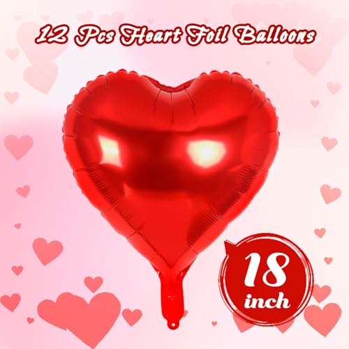 Image of 12 Pcs Red Heart Balloons,18 Inch Heart Foil Balloons Love Balloon Valentine Balloon for Birthday Party Wedding Engagement Party Baby Shower Valentine Day Decorations