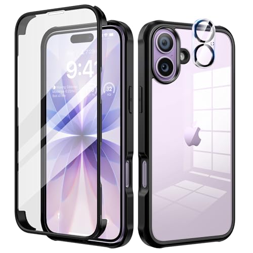 seacosmo für iPhone 17 Hülle mit eingebautem Panzerglas Displayschutz und Kamera Schutzfolie [9H HD], 360 Grad Handyhülle Ganzkörper Stoßfeste iPhone 17 Case - Schwarz