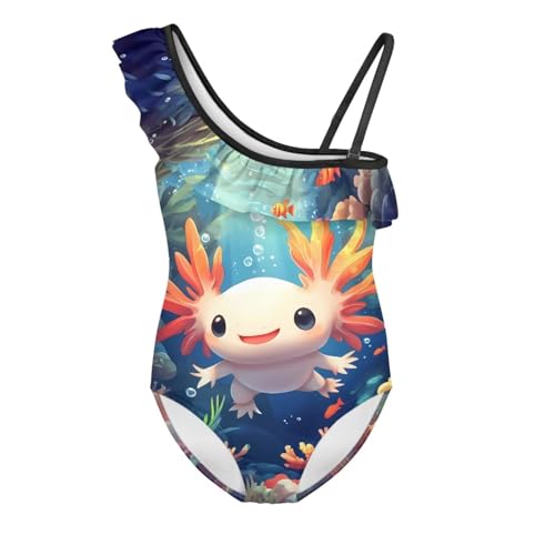 Image of Ladybug Swimsuits for Girls 5-14 One Piece Bathing Suit Kids One Ruffle Shoulder Beach Sport Swimwear