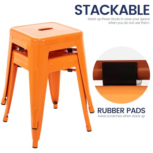 Image of Brage Living 18 Inch Industrial Metal Stools Set of 2, Short Stackable Classroom Stools, Backless Metal Dining Chairs for Indoor Outdoor Kitchen (Orange)