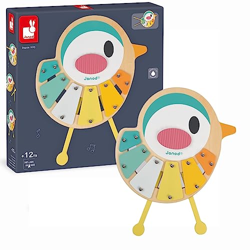 Janod - Pure Bird Wylo - Wooden Imitation Toy - Musical Early Learning Toy - Child'S Xylophone In The Shape Of A Bird, 6 Tones - Trendy Design, Water Based Paint - from 1 Year Old, J05163