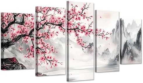 CCWACPP Japanese Wall Art 5 PCS Japanese Landscape Wall Decor Cherry ...