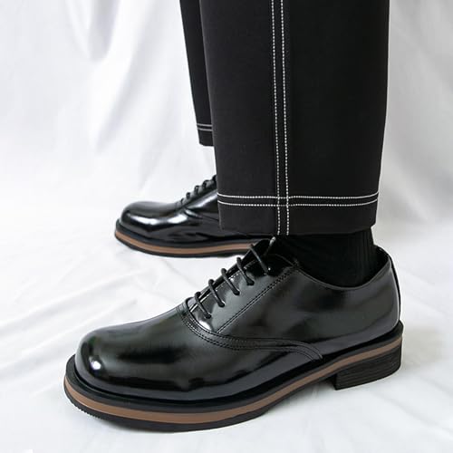 Men's Leather Square Toe Platform Oxfords Classic Lace Up Low Heel Business Dress Shoes Casual Work Formal Shoes4