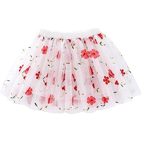 Embroidery 3D Flowers Tulle Skirt for 1-10 Years Girls,Red Flowers,6-8 Years Cover