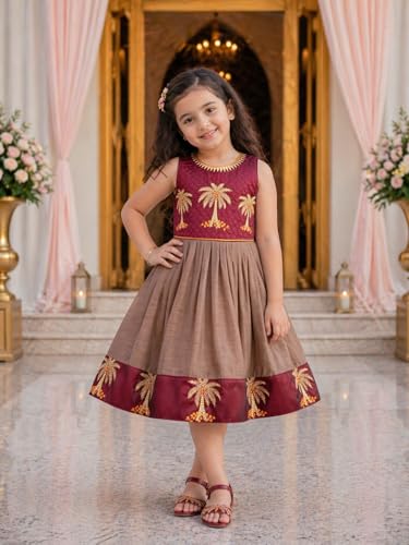 Image of Wish Karo Baby Girls Knee Length Satin Embroidered Party Dress-(fe2913nw)