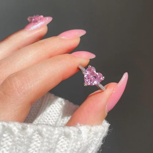 Image of Zarkan 925 Hallmark and Certified Silver Pink Blush Heart Ring | Adjustable | Rhodium plated | With Authenticity Certificate