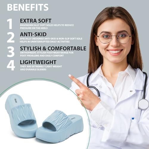 Image of DOCTOR HEALTH SUPER SOFT Women Puffy Strap Platform Slides | Soft Cushioned Fashion Slippers | Lightweight Anti-Slip Casual Slip-On Sandals for Indoor Outdoor Everyday Wear