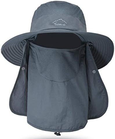Fishing Hat for Men & Women, Outdoor UV Sun Protection Wide Brim Hat with Face Cover & Neck Flap Dark Grey