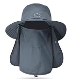 Fishing Hat for Men & Women, Outdoor UV Sun Protection Wide Brim Hat with Face Cover & Neck Flap Dark Grey
