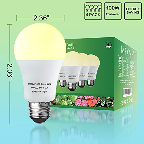Mfxmf 4 Pack Led Grow Light Bulb A19 Bulb, Full Spectrum Plant Light Bulb, 9W E26 Grow Bulb Replace Up To 100W, Grow Light For Indoor Plants, Flowers, Greenhouse, Indore Garden, Hydroponic #TOP4