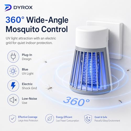 Image of DYROX Mosquito Insect Bug Zapper Trap Killer LED Lamp, Plug-in Electronic Mosquito Killer Machine with UV Light, Indoor Electric Machar Mosquito Killer Lamp for Home, Bedroom, Kitchen & Office