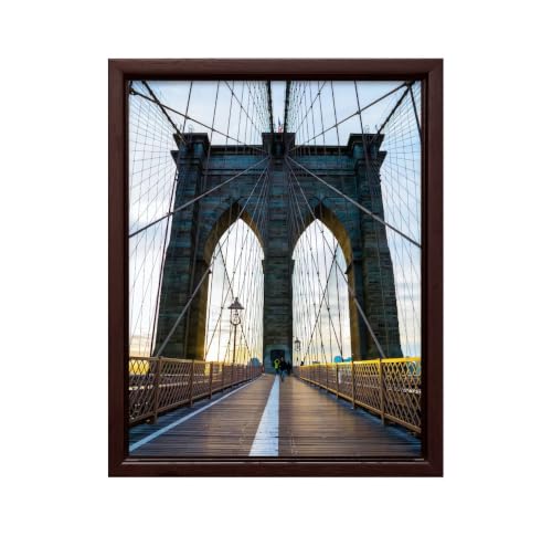 InkFlow Posters Brooklyn Bridge Reflections Canvas Poster - Minimalist Urban Art Print, Serene City Landmark Decor for Office or Loft - 18x24 Brown Floated Frame Canvas Print