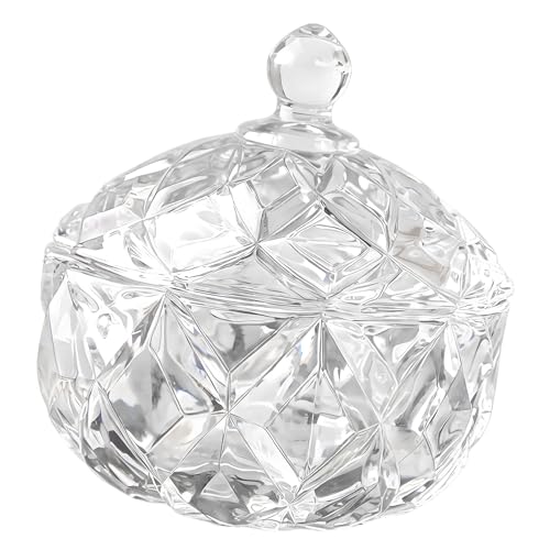 Elegante tarro de cristal transparente para caramelos con tapa, cuenco decorativo cubierto para decoración del hogar y almacenamiento de cocina, cuenco de caramelo cubierto de cristal