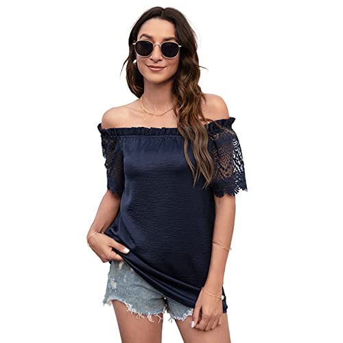 WINDEHAO Camicia sexy da donna con spalle scoperte,Elegante top in chiffon allentato casual con collo a parola,T-shirt a maniche corte