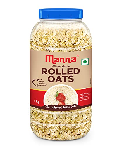 Image of Manna Oats Combo Pack of 2 | Instant Oats 1kg & Rolled Oats 1kg | High in Fibre & Protein | Helps Maintain Cholesterol | Diabetic Friendly | 100% Natural