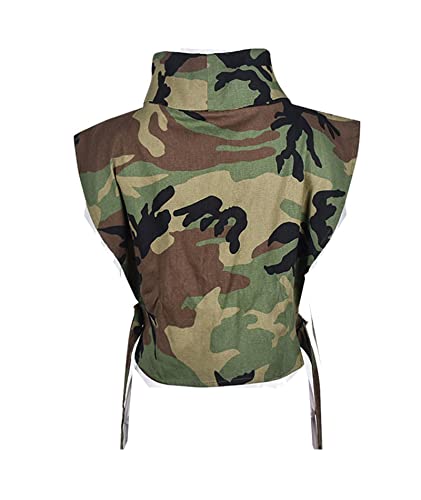 xxxiticat Women's Denim Vest Shirt Sleeveless High Neck Tie Up Buckle Side Open Cutout Hollow Out Cropped Tank Top2