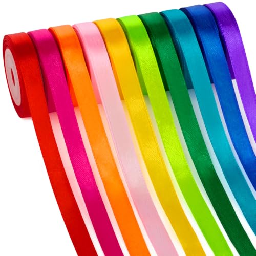 Jutieuo Rainbow Satin Ribbon 3/8 Inch x 10 Rolls Total 100 Yards