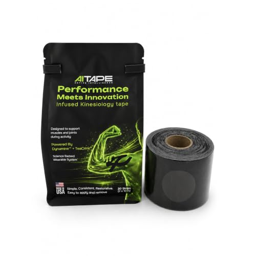 Image of AI Performance Kinesiology Tape - Athletic Support Tape with TeaCrine, Dynamine & Rhodiola | Performance, Focus & Recovery Support for Training, Running & Fitness - 20 Strips
