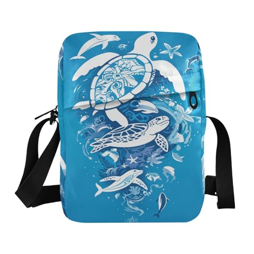 Turtle Dolphin Blue messenger bags mens shoulder bag Womens Cross Body Purses Adjustable Strap for Travel Travel
