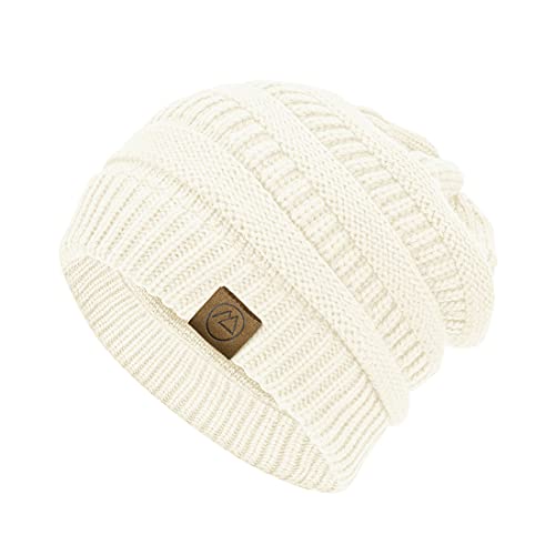 Durio Strickmütze Damen Mütze für Frauen Wintermütze Beanie Mütze Grobstrick Mütze Weich Weiß