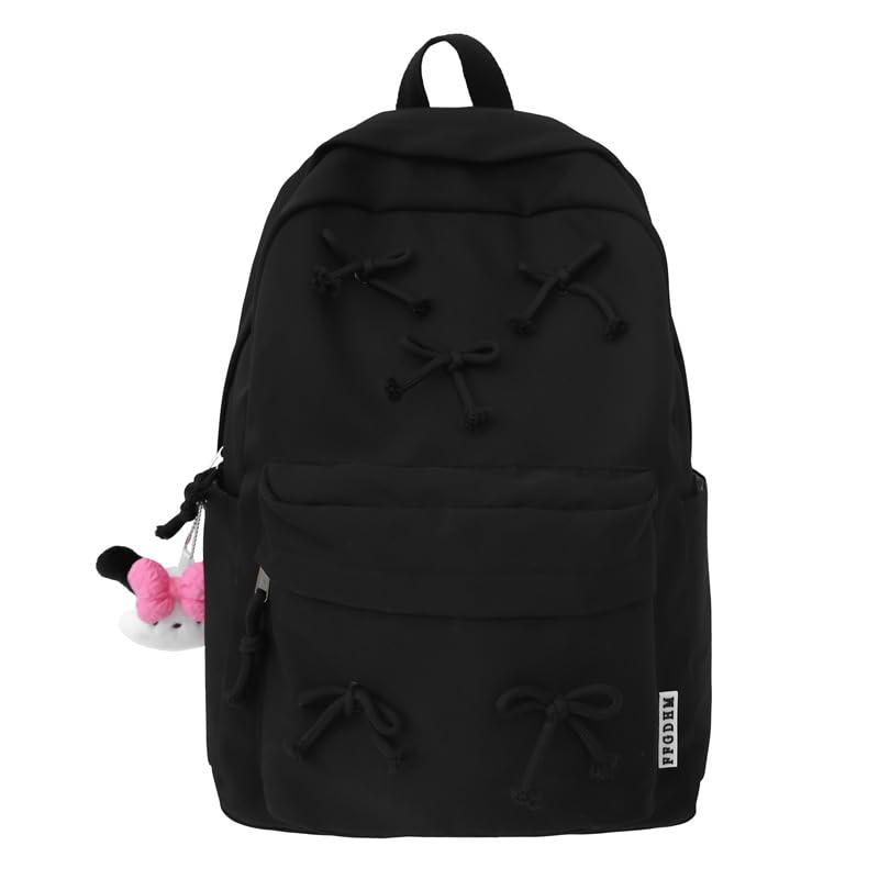 2025 Trendy Cute Bowknot Backpack for Women Laptop Daypack Y2k Preppy Aesthetic Backpack Kawaii Coquette Backpack (Black)