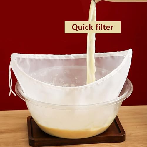 Hayaww 4 Stück Nussmilchbeutel Schüsselform Feinmaschiges Filterbeutel mit Kordelzug KäSetuch Abseihtuch Passiertuch Wiederverwendbar für Käse Fruchtsaft Mandel Joghurt Wein Tofu Kaffee (A)