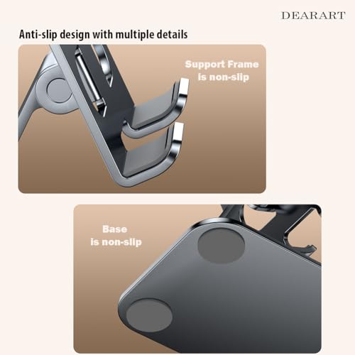 Image of DEARART Cell Phone Stand, 360 Adjustable Phone Stand for Desk, Foldable Phone Holder Fully Carried Easily, Grey (Square Base)