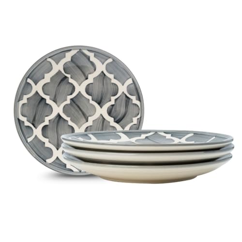 Image of Ash Grey Ceramic Round Plates - Set of 4 (8.07 inch) | Microwave, Oven & Dishwasher Safe | Perfect for Dessert, Salad & Small Meals | Elegant Porcelain Dish | Ideal for Gifting