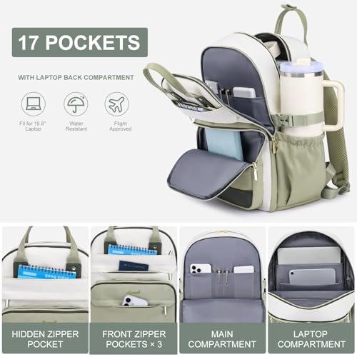 Mochila para portátil mujer 15.6 pulg beige verde miniatura 3
