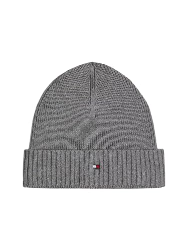 Tommy Hilfiger Bonnet Homme Flag Cotton Beanie avec Cachemire, Multicolore (Mid Grey Heather), Taille Unique