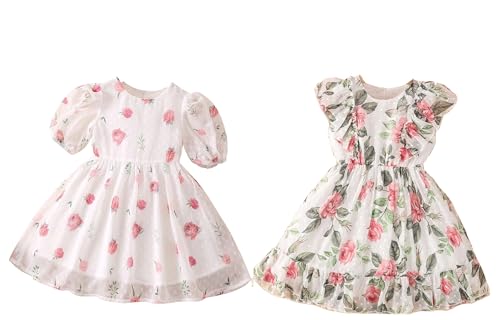 Image of TAGAS Girls Swiss Dot Floral Print Dress Sleeve Less Round Neck Elastic Waist Dress for Girls(KD-399)