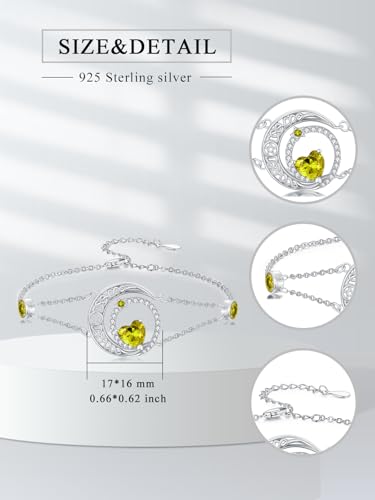 Image of Dorunmo 925 Sterling Silver Moon Heart Birthstone Anklet Bracelets for Women Best Mother's Day Birthday Jewelry for Wife Girlfriend Mom Her