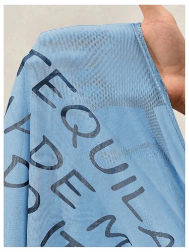 Image of RoseSeek Women's Sheer Mesh Letter Graphic Tees Short Sleeve Crew Neck Y2K Vintage Summer Going Out Crop Tops