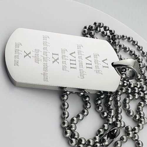 10 TEN COMMANDMENTS SOLID THICK STAINLESS STEEL BALL CHAIN SHINE PRAYER NECKLACE DOG TAG PENDANT3