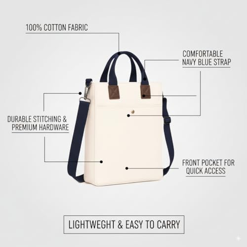 Image of Cotton Canvas Tote Bag for Women & Men | Stylish Shoulder & Crossbody Handbag with Zipper For Boys Girls & Adults | hand bags for woman & Man | College, Office, Travel & Daily Use, Shopping