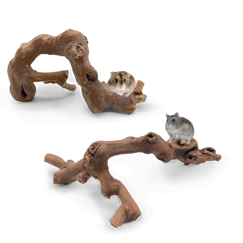 kathson 2PCS Wood Hamster Climbing Branches Decor, Natural Wooden Syrian Hamster Climb Chewing Toys, Rat Exercise Toys, Small Animal Habitat Decor Accessories for Dwarf Pets, Gerbils, Mice (5.9 in)