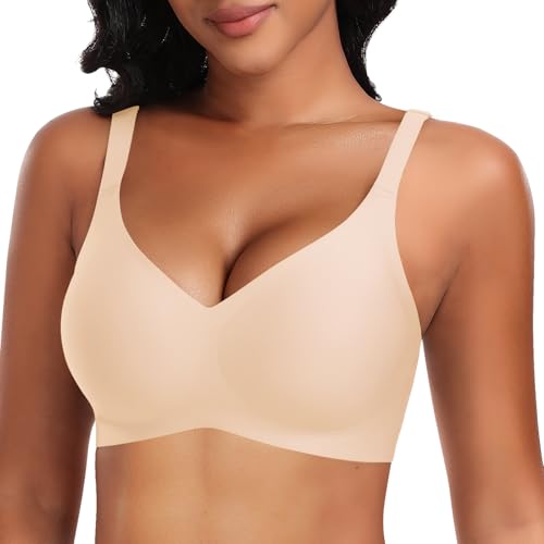 Image of DOCUMO Wireless Bras for Women No Underwire Seamless Push Up Bras with Support and Lift, V Neck Bralette with Bra Extender