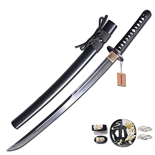 MURASAME Wakizashi Sword T10 Steel Clay Tempered Nice Hamon Unkubi-Zukuri Handmade Bohi Real Sharp