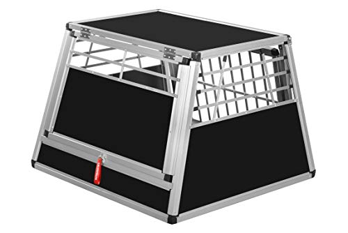 ALPUNA Transportbox N2 – Aluminium Hundebox 92×97×68,5 cm mit Notausstieg, sichere Auto Hundebox für den Kofferraum