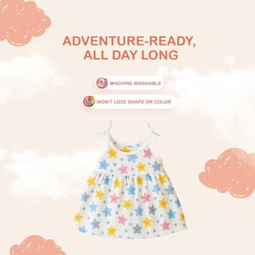 Image of Kidbea Cotton Baby Dress for Girls | Soft Sleeveless Summer Dress for Girl | Cute Printed Newborn Baby Muslin Frocks with Tie-Up Closure