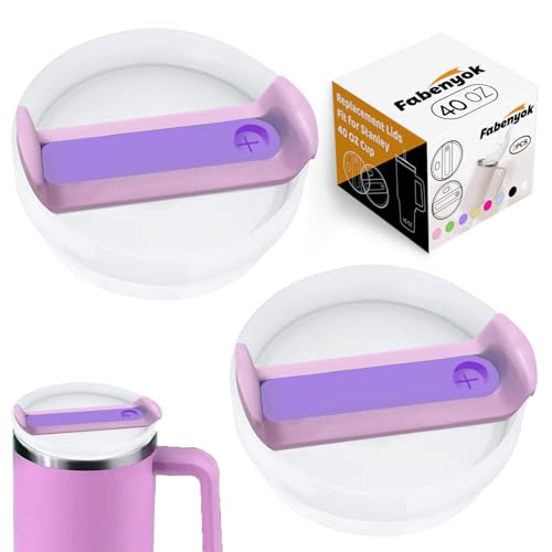 40 OZ Tumbler Lid Replacement Fit for Stanley Cup, 2 Pack Clear Replacement Lids Fit for Stanley Travel Tumbler, Spill Proof Tumbler Covers for Stanley Cup Accessories (Opaque - Purple)