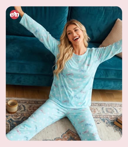 Image of ENJOYNIGHT Womens Pajama Set Cotton Pjs Long Sleeve Sleepwear with Pockets | Two Piece Crew Neck Sleep Set, Elastic Waist Long Pant, Lightweight Loungewear
